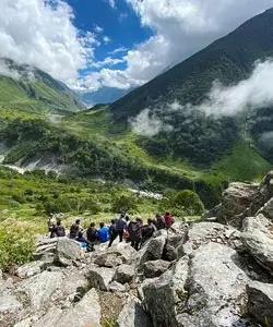 a group trekking in valley of flowers national park