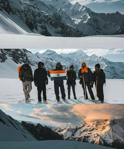 trekkers with indian flag at bali pass